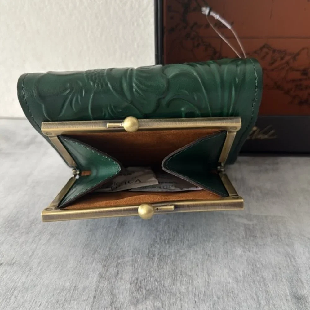 PATRICIA NASH Wallet Reiti Bi-Fold Tooled Leather RFID Green in Box